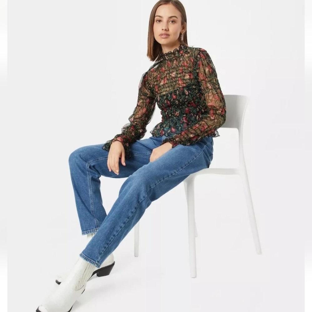 Free People Black and Red Lace Blouse